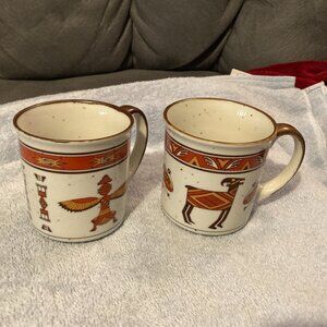 VTG Southwestern/Native American Coffee Mugs (2)-SpeckledOtagiri Style-3.5"H-EUC